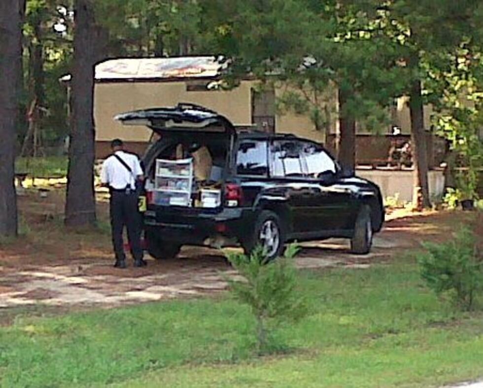 Investigators set up a crime scene