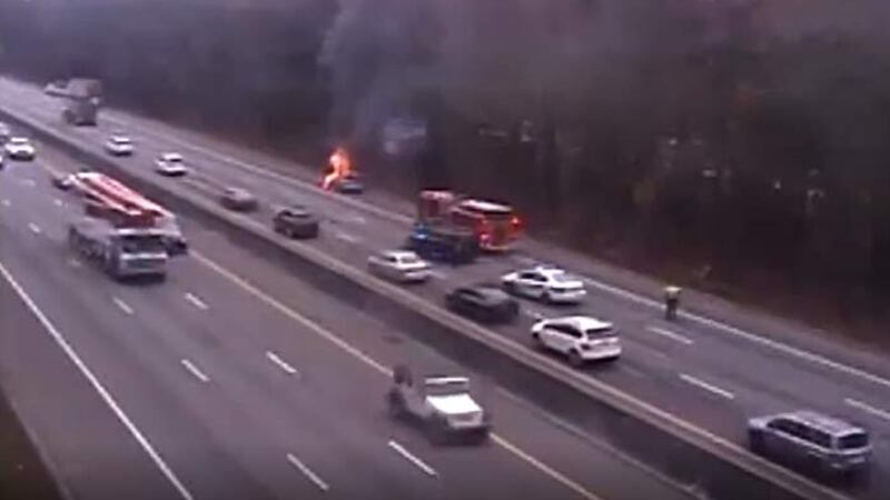 A vehicle fire has two eastbound lanes of I-26 closed near mile marker 207.