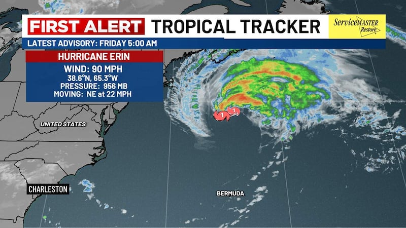 Hurricane Erin was continuing to weaken on Friday morning as it moves toward the north...