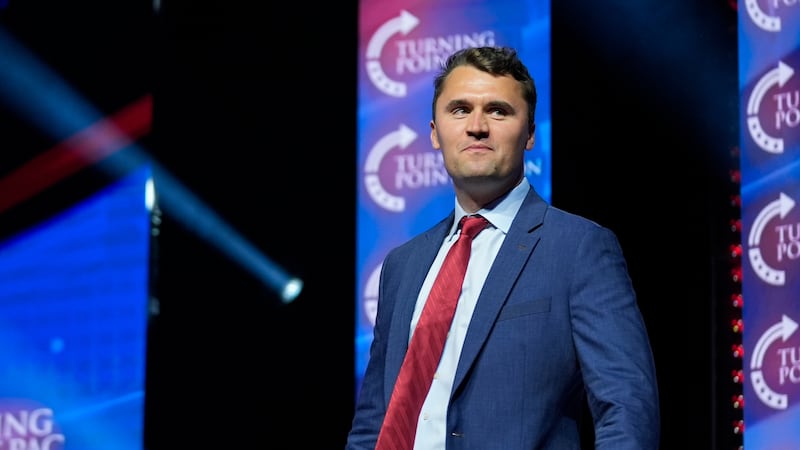 Turning Point USA Founder Charlie Kirk arrives to speak before Republican presidential nominee...