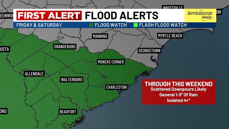 A flood watch is in effect through Sunday at 2 a.m. because of the chances of periods of heavy...