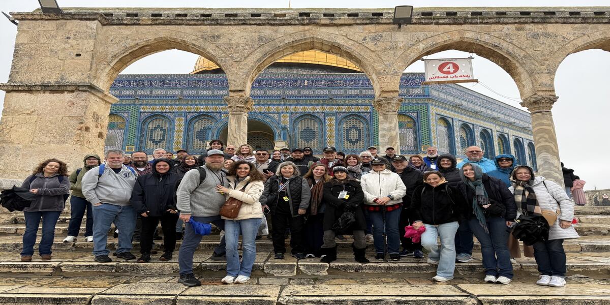 Members of Calvary Chapel Summerville church group photographed together during their time stranded in Israel before their evacuation to Jordan and return to the United States