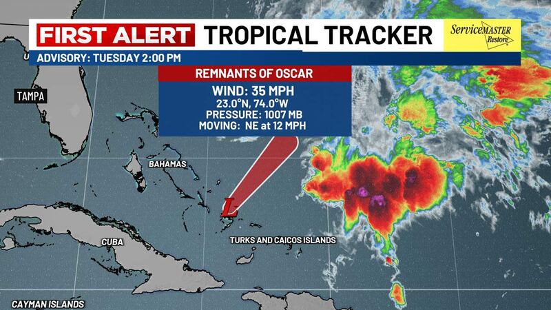 The National Hurricane Center says what was once Oscar has dissipated over the Bahamas.