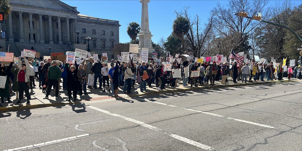 Crowds protest outside State House on Presidents Day