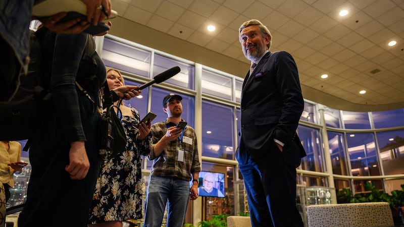 Rep. Thomas Massie, R-KY, speaks to reporters after a Kentucky Educational Television (KET)...