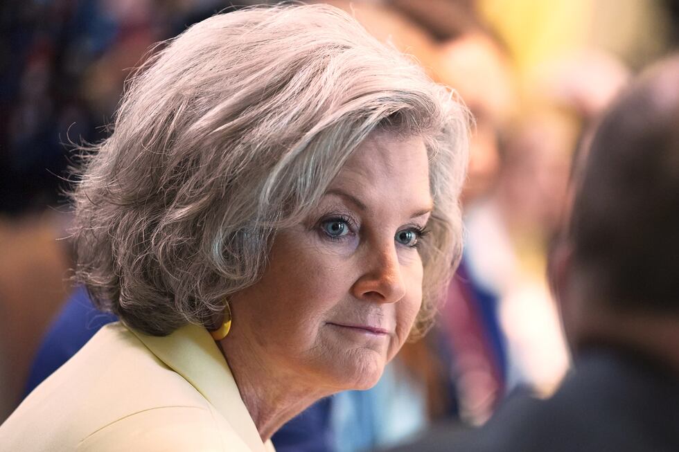 FILE - White House Chief of Staff Susie Wiles listens during a cabinet meeting at the White...