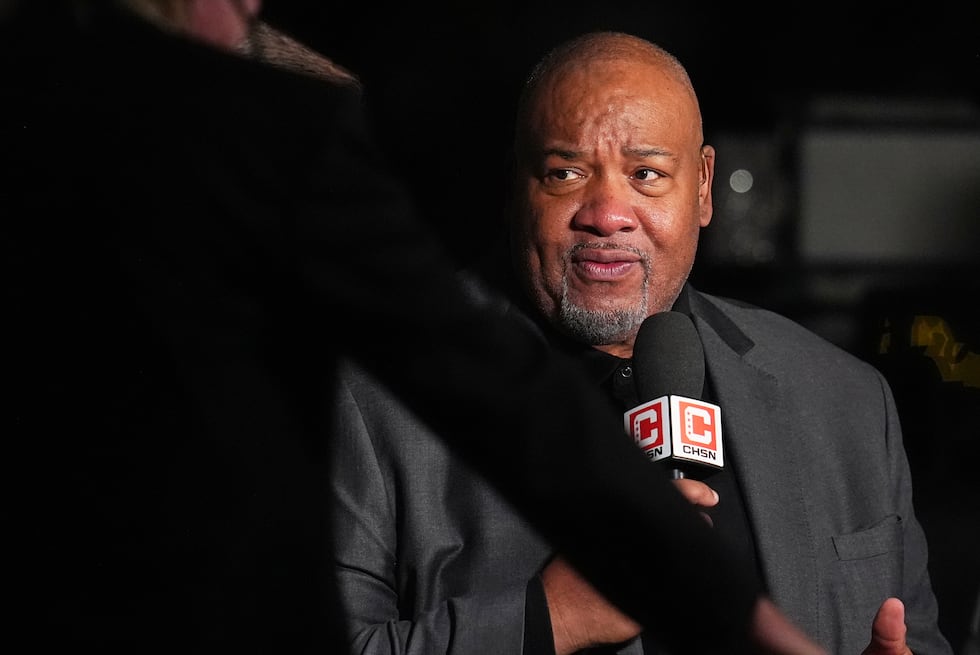 Chicago Bulls television announcer Stacey King in the first half of an NBA basketball game...