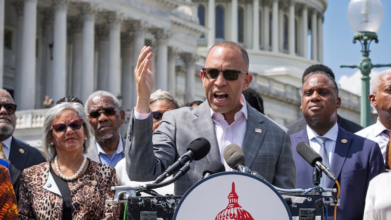 House Minority Leader Hakeem Jeffries, D-N.Y., and members of the Congressional Black Caucus...
