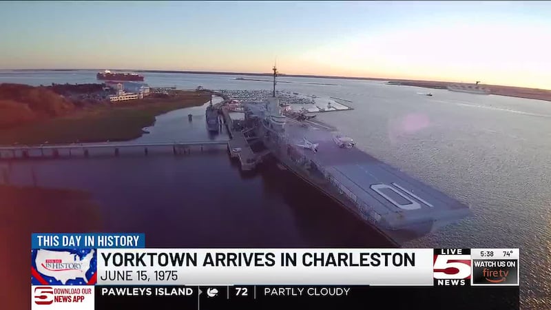 The USS Yorktown arrived in Charleston on June 15, 1975, after a nearly week-long trip from...