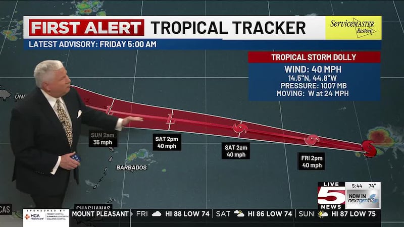 Tropical Storm Dolly formed in the Atlantic Ocean Thursday morning.