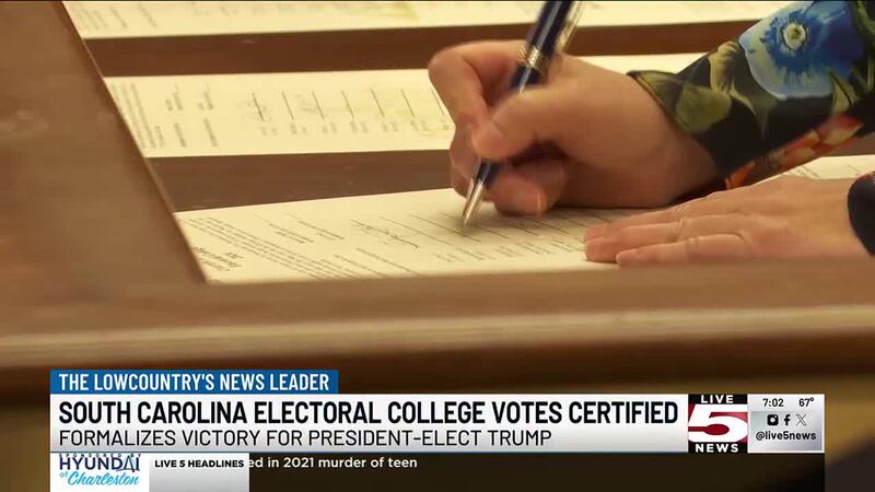 The state of South Carolina’s nine electoral votes have officially been cast for...